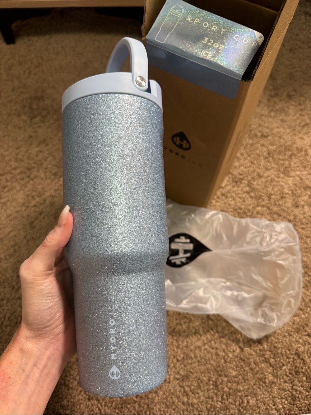 NWT HydroJug 32oz Sport Ice Birthday Glitter Baby Blue